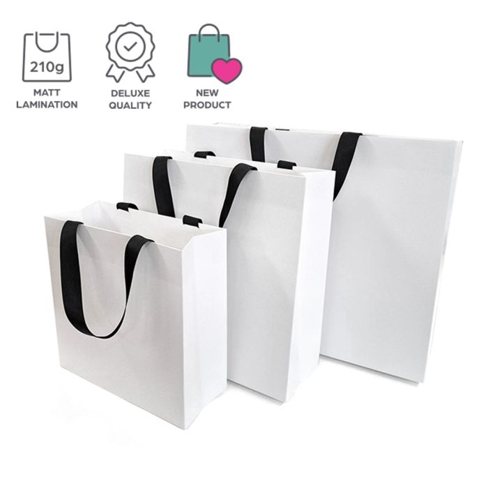 deluxe black white ribbon handle gift bags