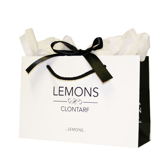 Cream & Black Carrier Bag With Satin Ribbon