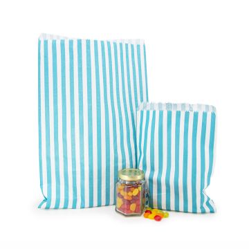 Flat Counter Paper Bags - Candy Stripe AQUA