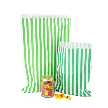Flat Counter Paper Bags - Candy Stripe GREEN