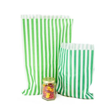 Flat Counter Paper Bags - Candy Stripe GREEN
