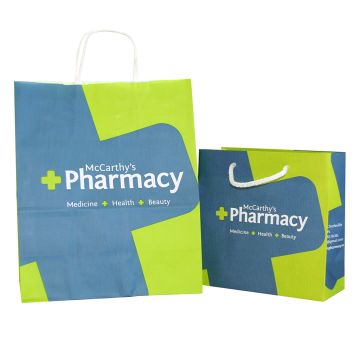 blue and green pharmacy paper bag