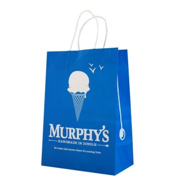 blue and white branded bag