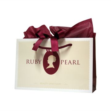 Luxury Burgundy Rope Handle Paper Bag with Satin Ribbon