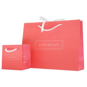 Peachy Pink Modern Paper Bag with Minimalist Design