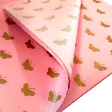pink gold butterfly tissue paper gift wrapping