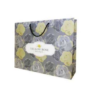 Yellow and Grey Floral Pattern Paper Bag