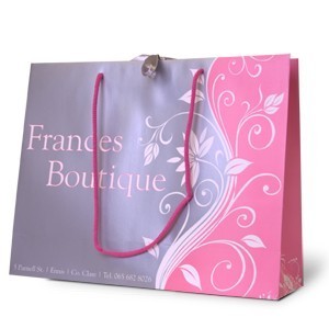 pink and silver grey paper bag with rope handles